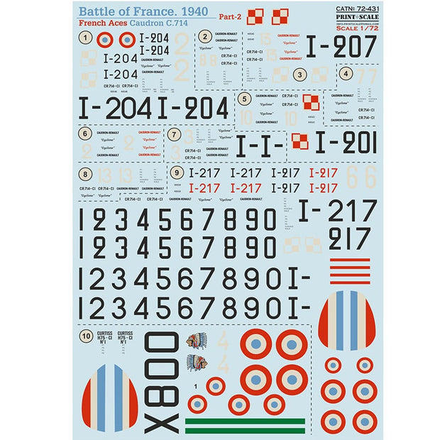 Print Scale 72-431 Decal 1:72 Battle of France, 1940, French aces Caudron C.714 Part-2