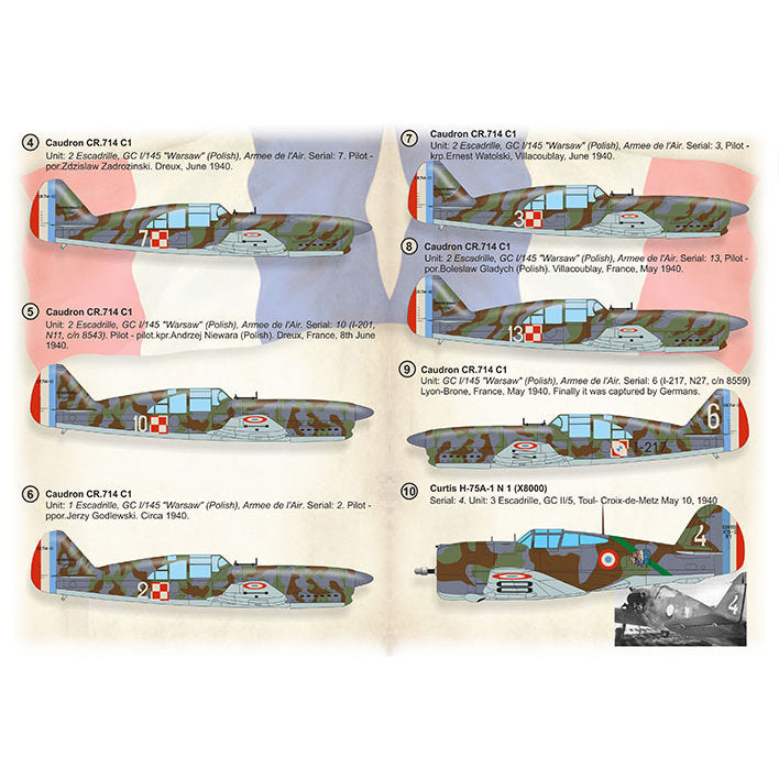 Print Scale 72-431 Decal 1:72 Battle of France, 1940, French aces Caudron C.714 Part-2