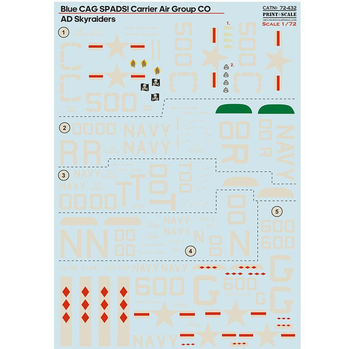 Print Scale 72-432 Decal 1:72 Blue CAG SPADS. Carrier Air Group CO AD Skyraiders