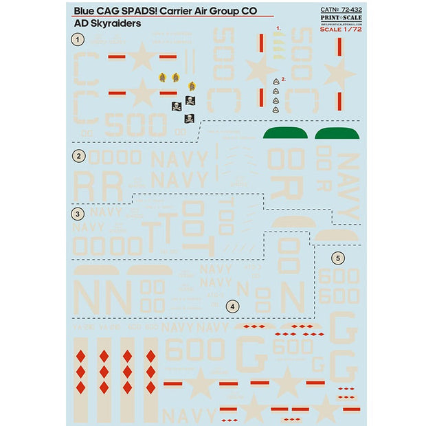 Print Scale 72-432 Decal 1:72 Blue CAG SPADS. Carrier Air Group CO AD Skyraiders