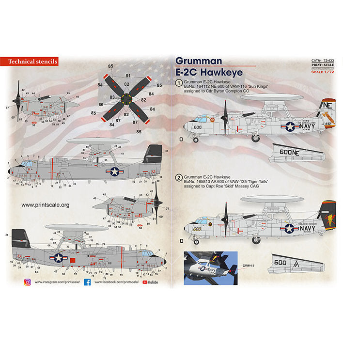 Print Scale 72-433 Decal 1:72 Grumman E-2C Hawkeye Part 2 The complete set 1.5 leaf