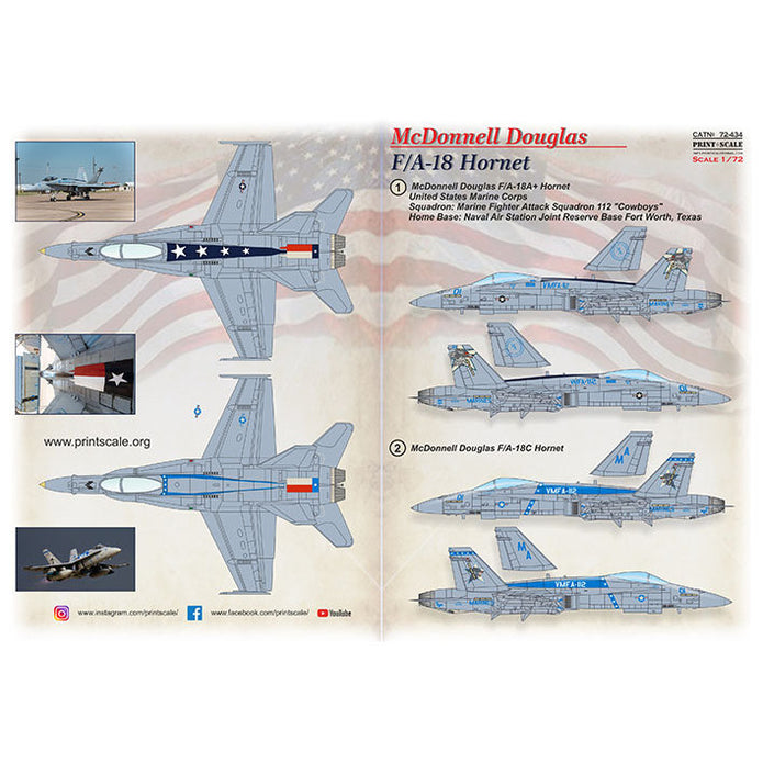 Print Scale 72-434 Decal McDonnell Douglas F/A-18 Hornet Scale 1:72 for Aircraft Plastic model kit