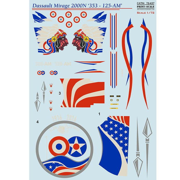 Print Scale 72-437 Decal 1:72 Dassault Mirage 2000N 353 - 125-AM The complete set 1.5 leaf
