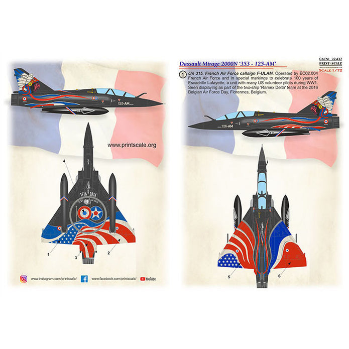 Print Scale 72-437 Decal 1:72 Dassault Mirage 2000N 353 - 125-AM The complete set 1.5 leaf