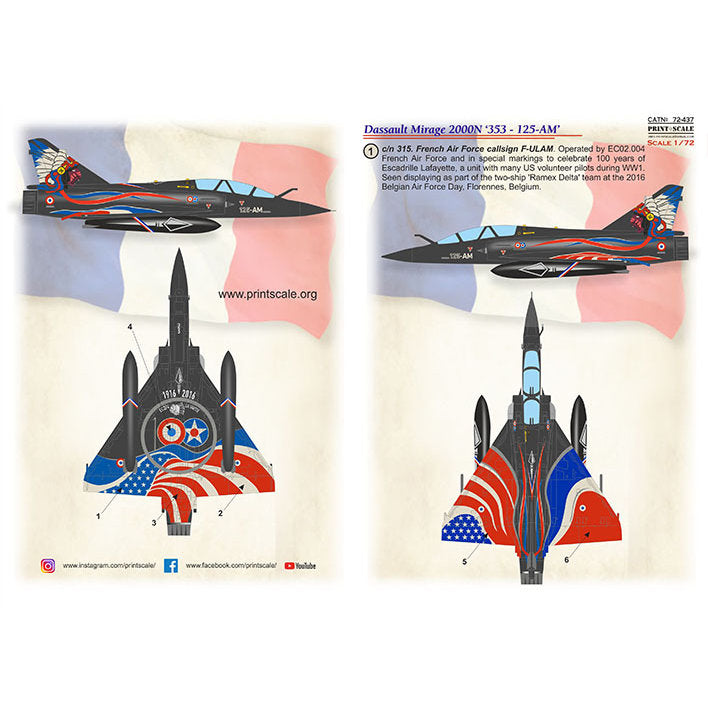 Print Scale 72-437 Decal 1:72 Dassault Mirage 2000N 353 - 125-AM The complete set 1.5 leaf