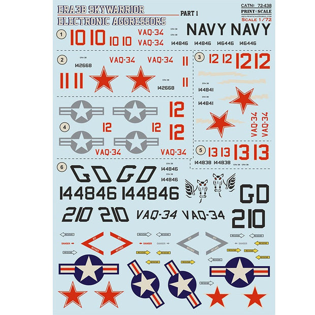 Print Scale 72-438 Decal ERA-3B Skywarrior Electronic Aggressors Part 1  Scale 1:72 for Aircraft Plastic model kit