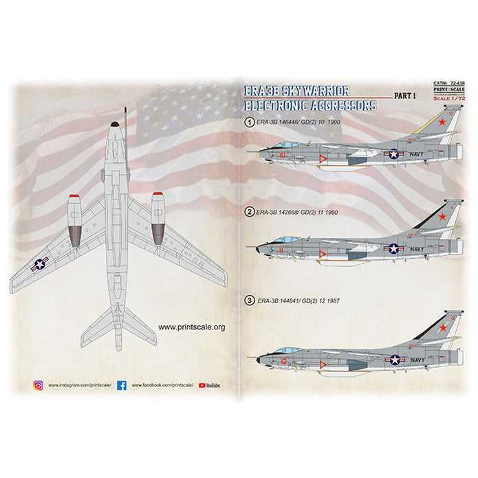 Print Scale 72-438 Decal ERA-3B Skywarrior Electroniс Aggressors Part 1  Scale 1:72 for Aircraft Plastic model kit
