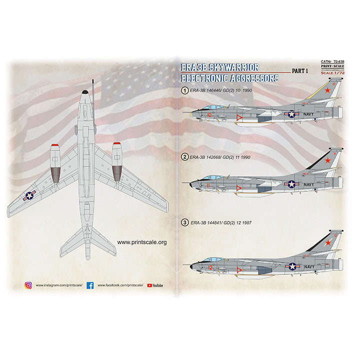 Print Scale 72-438 Decal ERA-3B Skywarrior Electroniс Aggressors Part 1  Scale 1:72 for Aircraft Plastic model kit