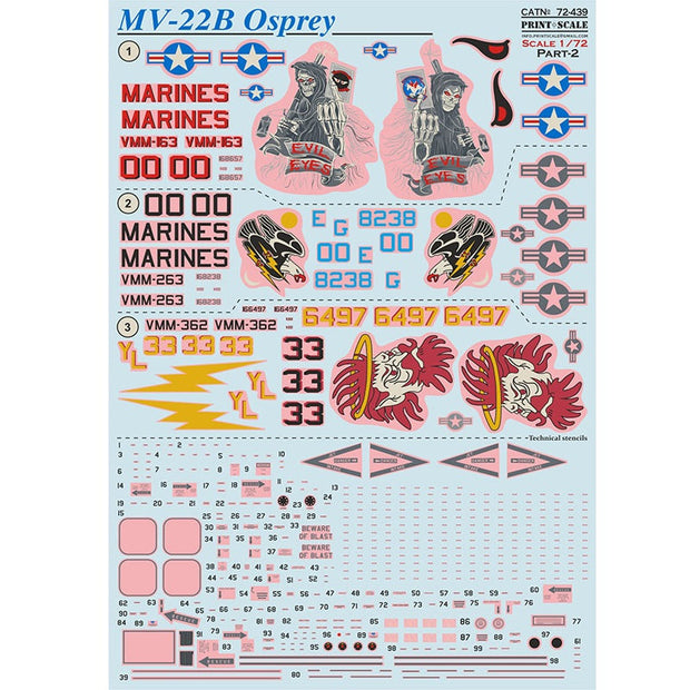 Print Scale 72-439 Decal MV-22B Osprey Part-2  Scale 1:72 for Helicopter Plastic model kit