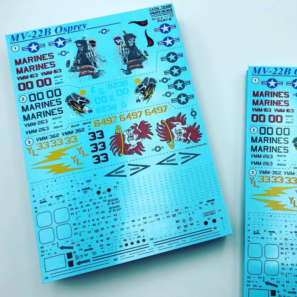 Print Scale 72-439 Decal MV-22B Osprey Part-2  Scale 1:72 for Helicopter Plastic model kit