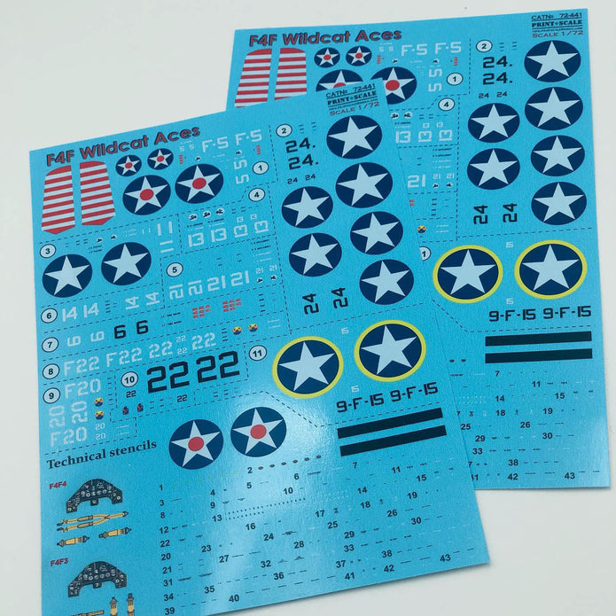 Print Scale 72-441 Decal F4F Wildcat Aces (with 3D instrumental panel)  Scale 1:72 for Aircraft Plastic model kit