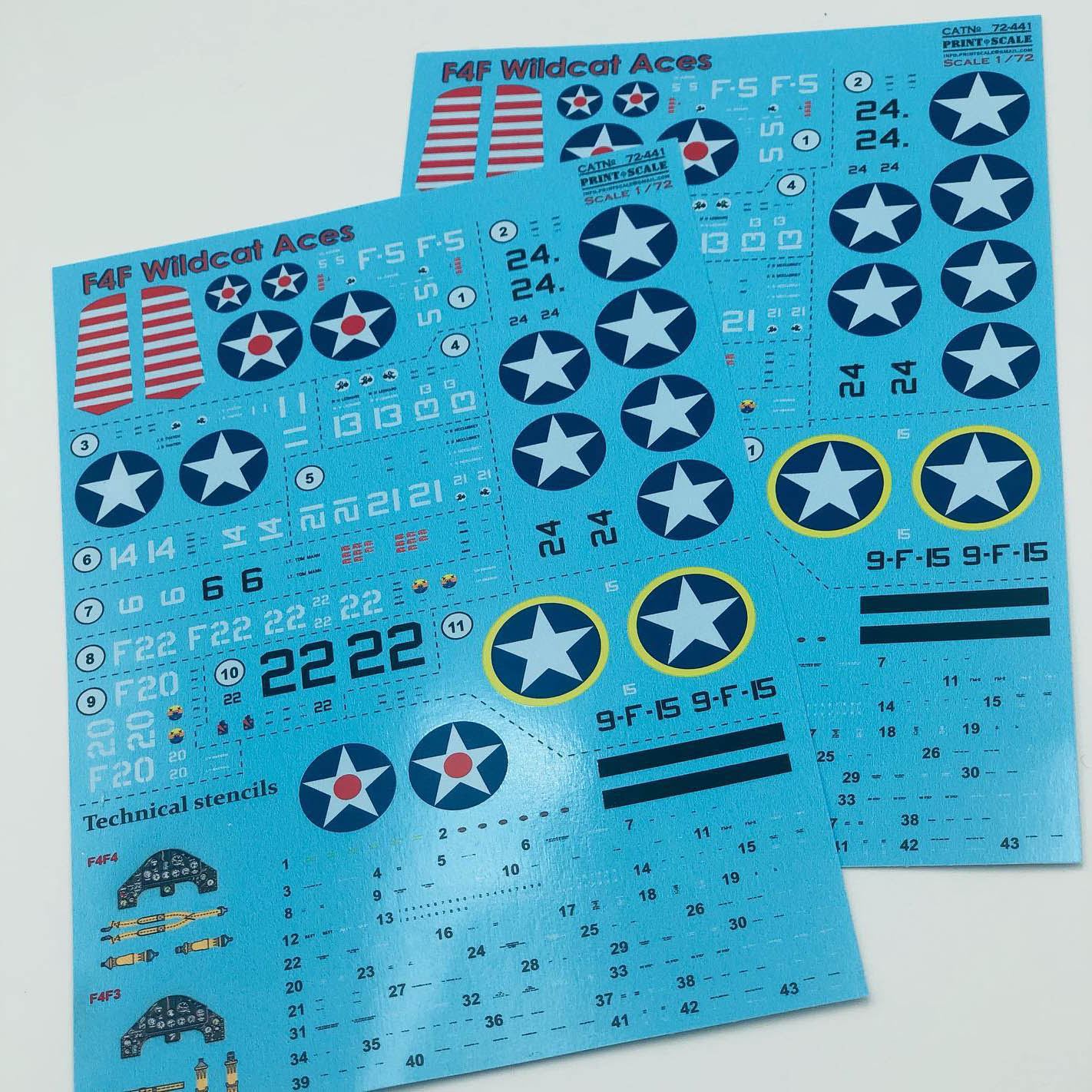 Print Scale 72-441 Decal F4F Wildcat Aces (with 3D instrumental panel)  Scale 1:72 for Aircraft Plastic model kit