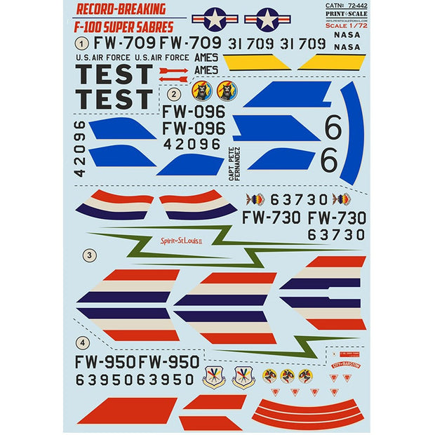 Print Scale 72-442 Decal 1:72 Record-Breaking F-100 Super Sabre The complete set 1.5 leaf