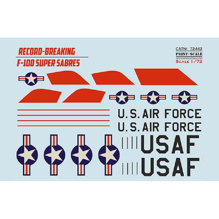 Print Scale 72-442 Decal 1:72 Record-Breaking F-100 Super Sabre The complete set 1.5 leaf