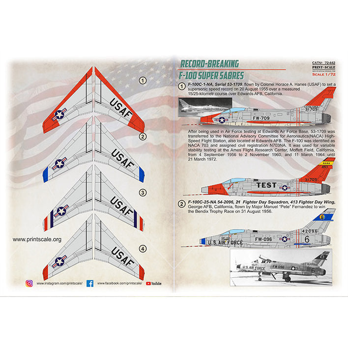 Print Scale 72-442 Decal 1:72 Record-Breaking F-100 Super Sabre The complete set 1.5 leaf