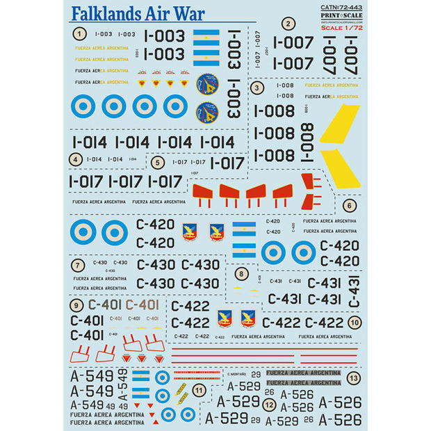 Print Scale 72-443 Decal Falklands Air War. Argentina.  Scale 1:72 for Aircraft Plastic model kit