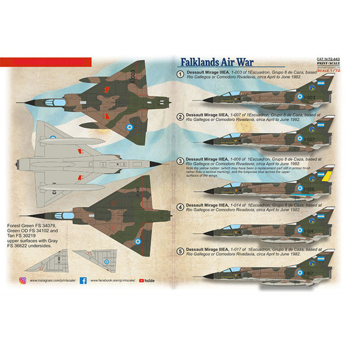 Print Scale 72-443 Decal Falklands Air War. Argentina.  Scale 1:72 for Aircraft Plastic model kit