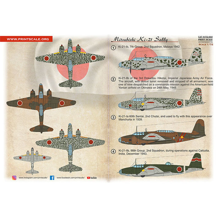 Print Scale 72-444 Decal Mitsubishi Ki-21 Scale 1:72 for Aircraft Plastic model kit