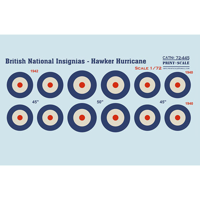 Print Scale 72-445 Decal 1:72 British National Insignia. Hawker Hurricane The complete set 1.5 leaf