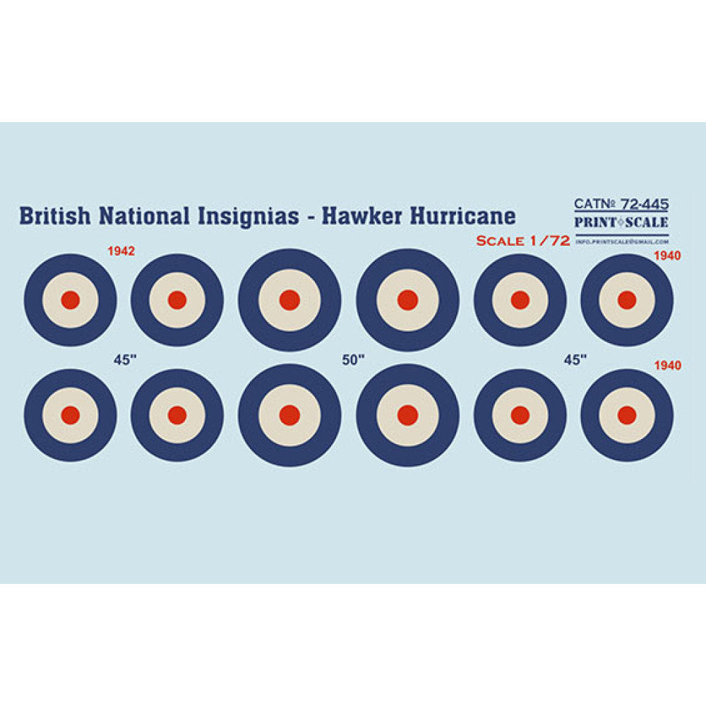 Print Scale 72-445 Decal 1:72 British National Insignia. Hawker Hurricane The complete set 1.5 leaf