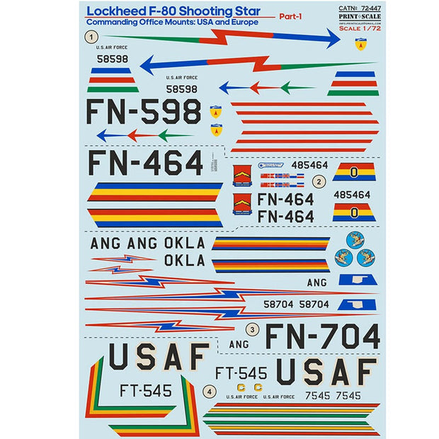 Print Scale 72-447 Decal 1:72 Lockheed F-80. USA & Europe Part 1 The complete set 1.5 leaf