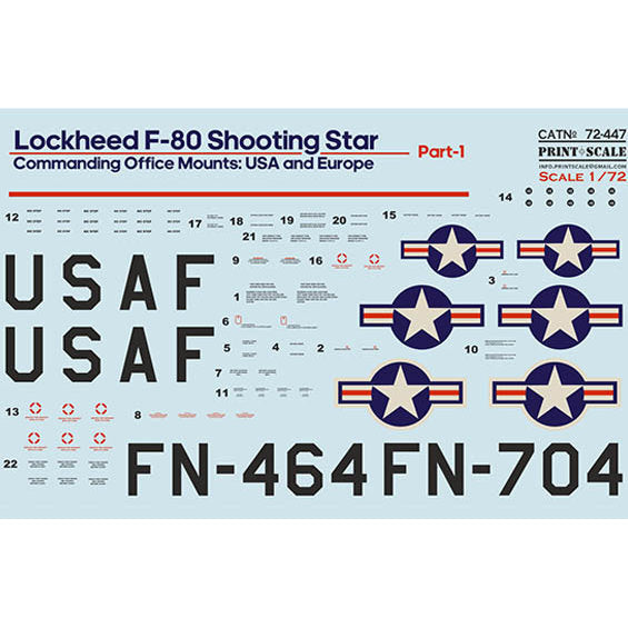 Print Scale 72-447 Decal 1:72 Lockheed F-80. USA & Europe Part 1 The complete set 1.5 leaf