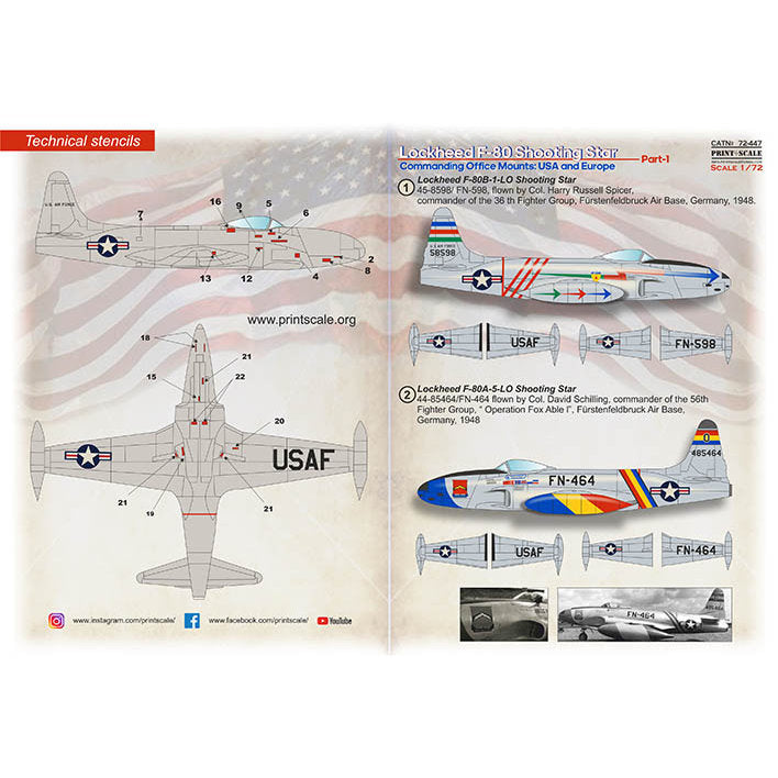 Print Scale 72-447 Decal 1:72 Lockheed F-80. USA & Europe Part 1 The complete set 1.5 leaf