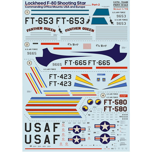 Print Scale 72-448 Decal 1:72 Lockheed F-80, Commanding office mounts: USA & Europe Part 2