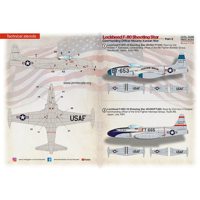 Print Scale 72-448 Decal 1:72 Lockheed F-80, Commanding office mounts: USA & Europe Part 2