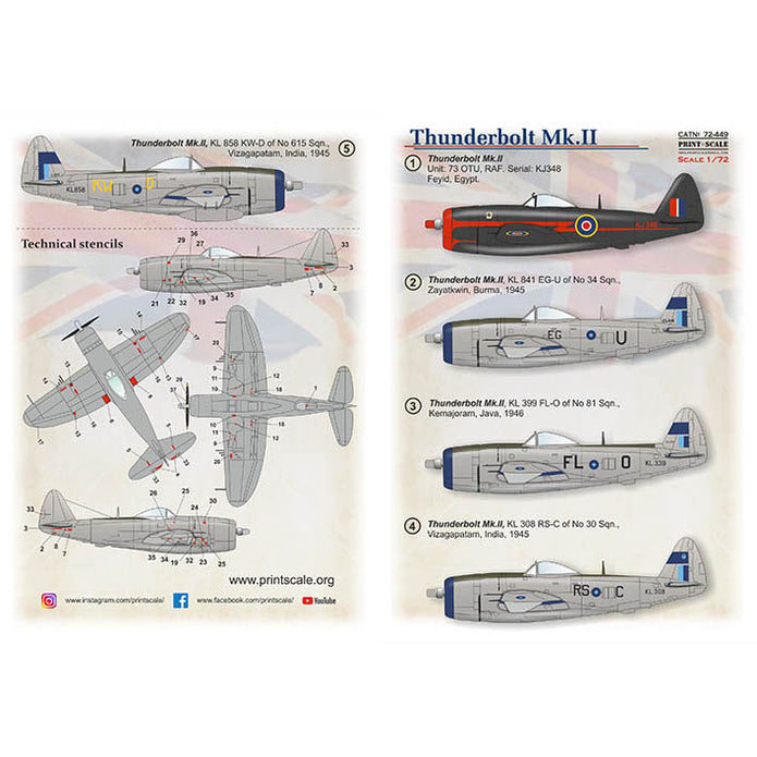 Print Scale 72-449 Decal Thunderbolt Mk.II Scale 1:72 for Aircraft Plastic model kit