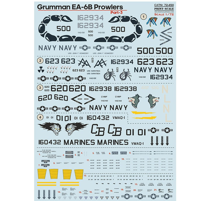 Print Scale 72-450 Decal Grumman EA-6B Prowlers Part 3 Scale 1:72 for Aircraft Plastic model kit