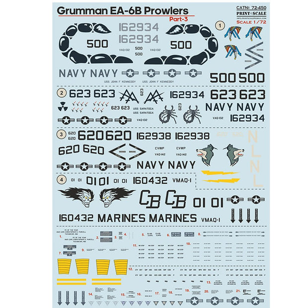 Print Scale 72-450 Decal Grumman EA-6B Prowlers Part 3 Scale 1:72 for Aircraft Plastic model kit
