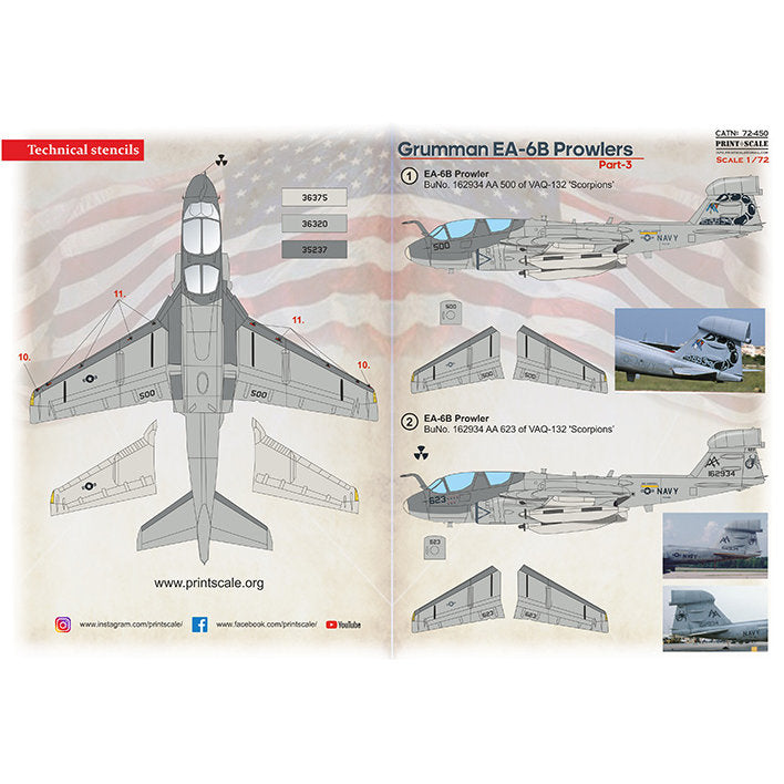 Print Scale 72-450 Decal Grumman EA-6B Prowlers Part 3 Scale 1:72 for Aircraft Plastic model kit