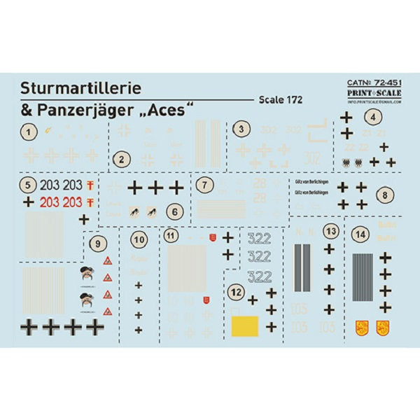 Print Scale 72-451 Decal Sturmartillerie and Panzerjager Aces Scale 1:72 for Tank Plastic model kit