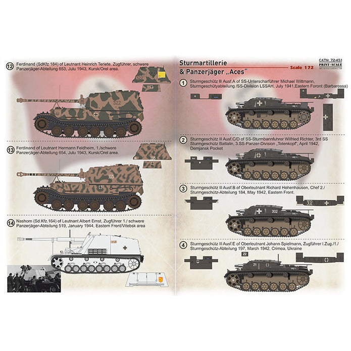 Print Scale 72-451 Decal Sturmartillerie and Panzerjager Aces Scale 1:72 for Tank Plastic model kit