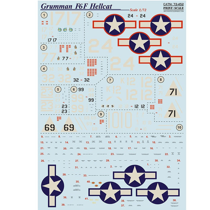 Print Scale 72-452 Decal Grumman F6F Hellcat Scale 1:72 for Aircraft Plastic model kit