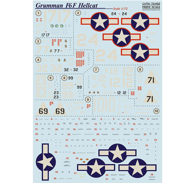 Print Scale 72-452 Decal Grumman F6F Hellcat Scale 1:72 for Aircraft Plastic model kit