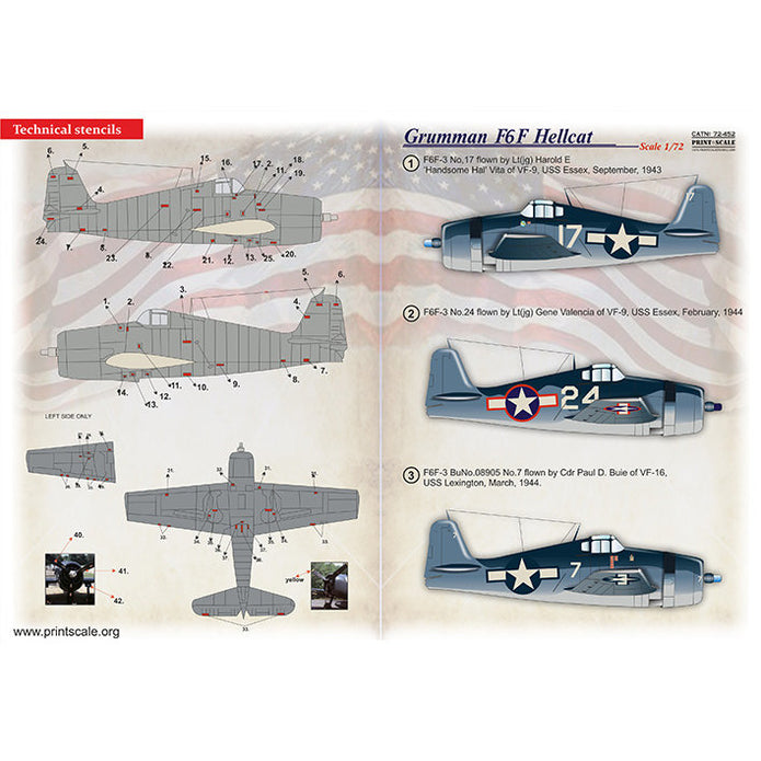 Print Scale 72-452 Decal Grumman F6F Hellcat Scale 1:72 for Aircraft Plastic model kit
