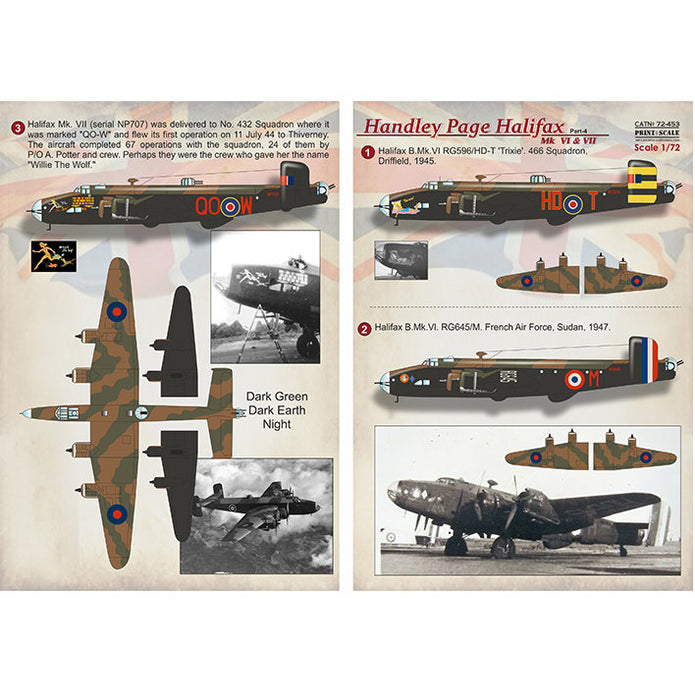 Print Scale 72-453 Decal Handley Page Halifax Part 4 Scale 1:72 for Aircraft Plastic model kit