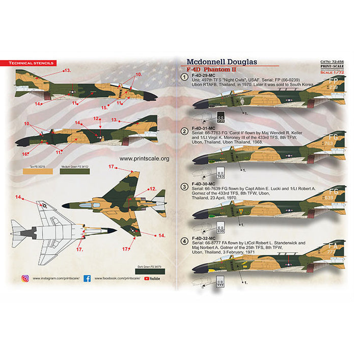 Print Scale 72-456 Decal McDonnel Douglas F-4D Phantom II  Scale 1:72 for Aircraft Plastic model kit