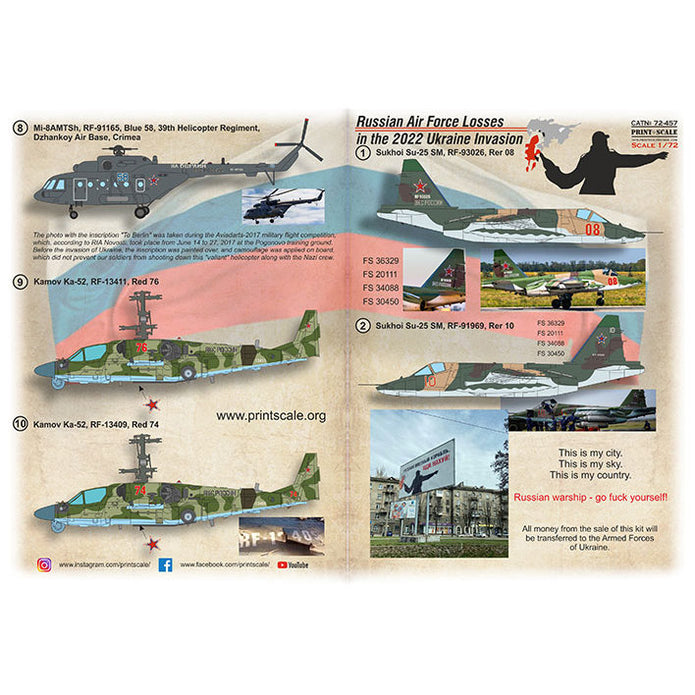 Print Scale 72-457 Decal Russian Air Force Losses in the 2022 Ukraine Invasion Scale 1:72