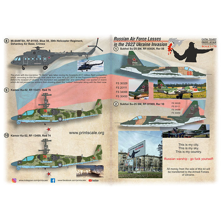 Print Scale 72-457 Decal Russian Air Force Losses in the 2022 Ukraine Invasion Scale 1:72