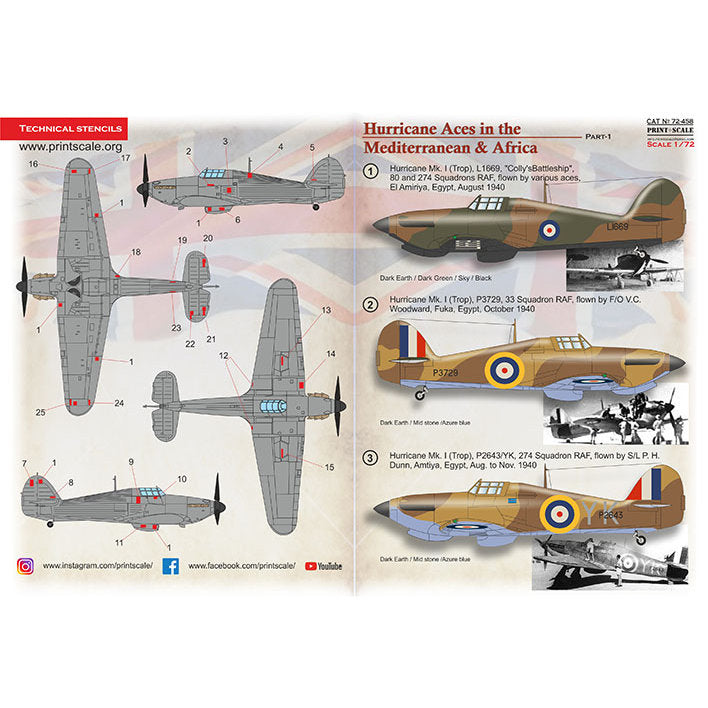 Print Scale 72-458 Decal Hurricane Aces in the Mediterranean & Africa. Part 1 Scale 1:72