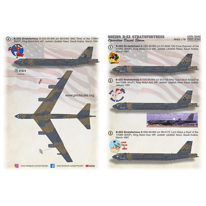 Print Scale 72-459 Decal B-52 Stratofortress. Operation Desert Storm Scale 1:72 for Aircraft Plastic model kit