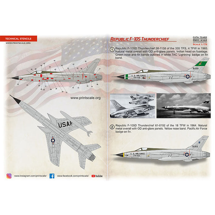 Print Scale 72-462 Decal Republic F-105 Thunderchief Part 3 Scale 1:72 for Aircraft Plastic model kit