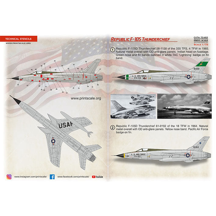 Print Scale 72-462 Decal Republic F-105 Thunderchief Part 3 Scale 1:72 for Aircraft Plastic model kit