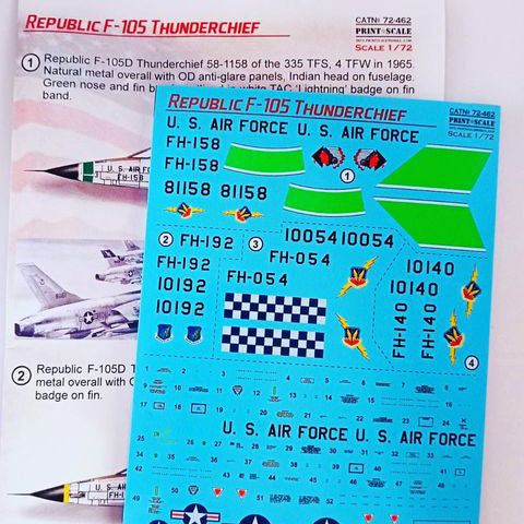 Print Scale 72-462 Decal Republic F-105 Thunderchief Part 3 Scale 1:72 for Aircraft Plastic model kit