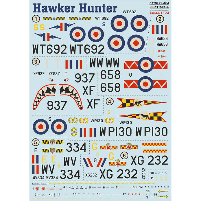 Print Scale 72-464 Decal Hawker Hunter F.1-F.6  Scale 1:72 for Aircraft Plastic model kit