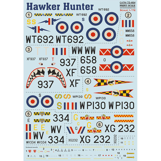 Print Scale 72-464 Decal Hawker Hunter F.1-F.6  Scale 1:72 for Aircraft Plastic model kit