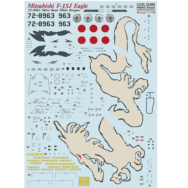 Print Scale 72-466 Decal F-15 Mitsubishi F-15J Eagle White Dragon Scale 1:72 for Aircraft Plastic model kit